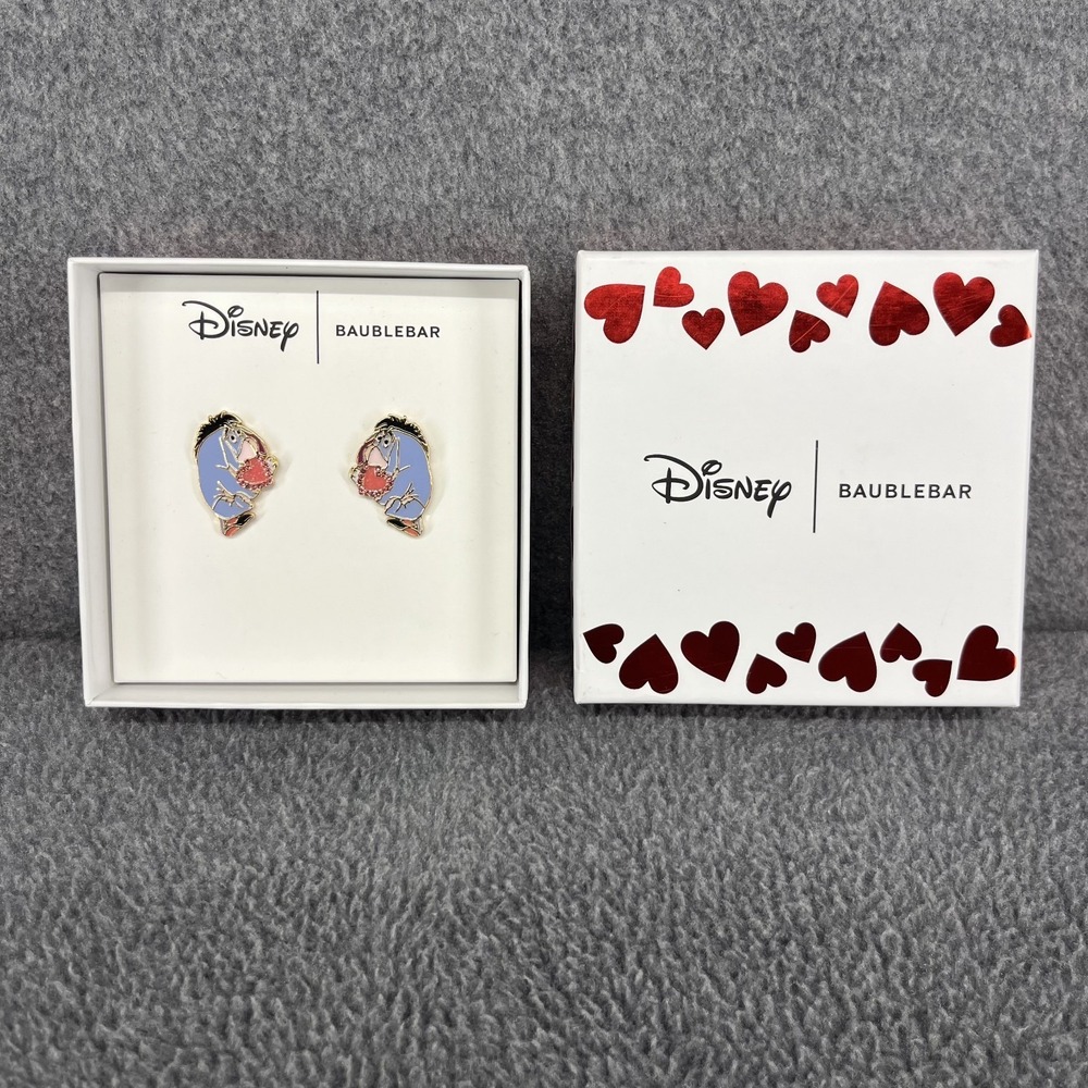 Disney Baublebar Winnie The Pooh Eeyore Valentine's day Stud Earrings New In Box